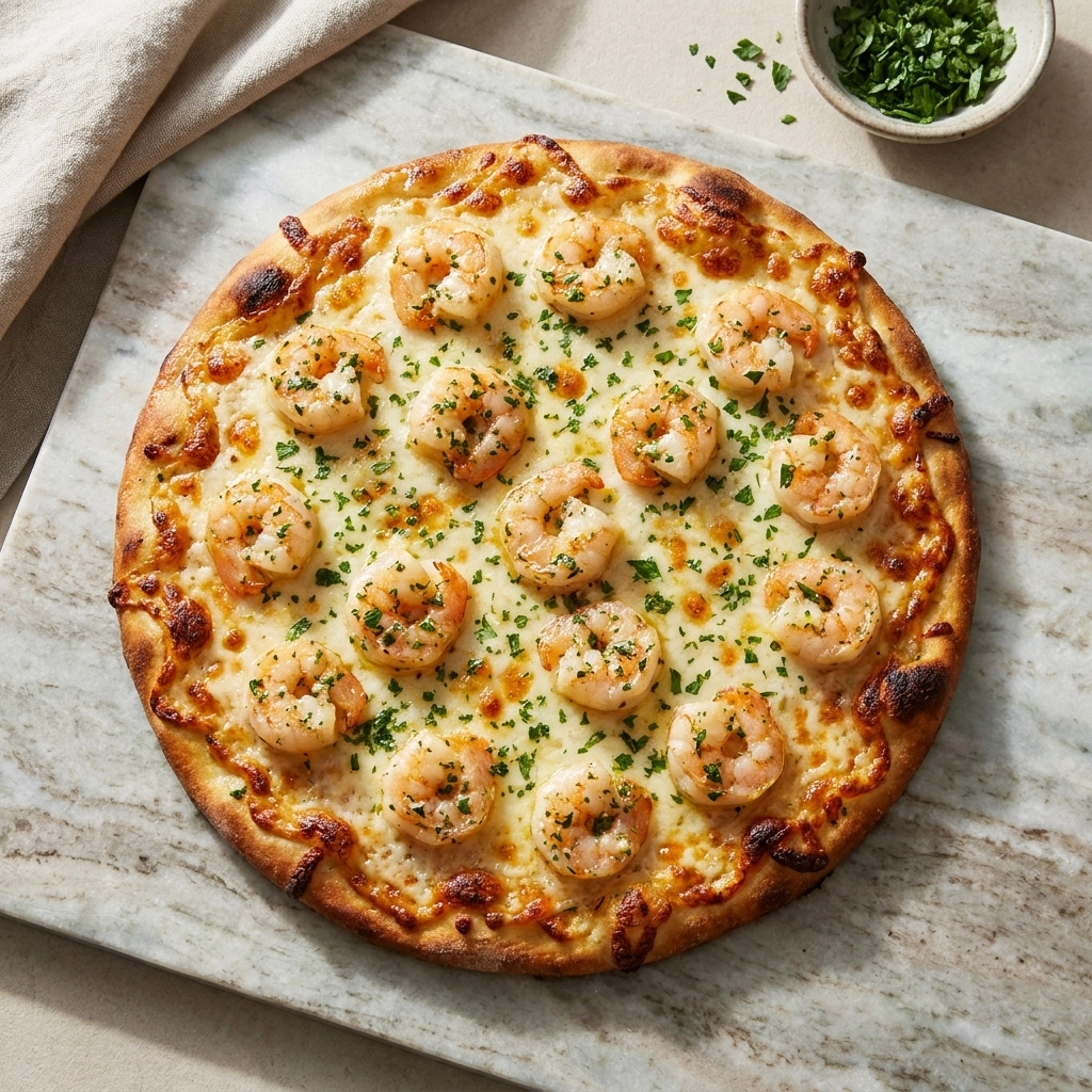 Garlic Butter Shrimp Scampi Flatbread Pizza | Easy Seafood Flatbread Recipe