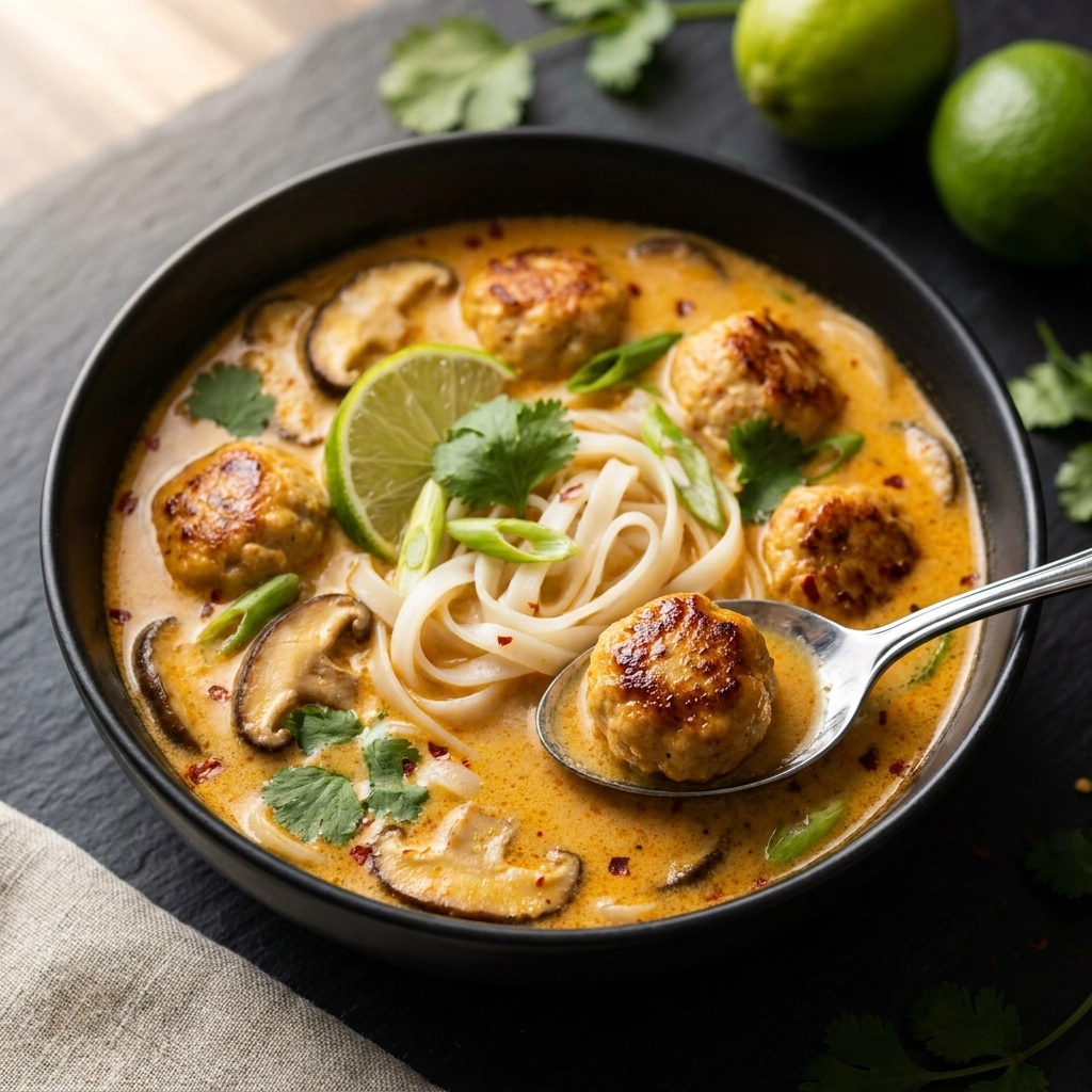 Thai Inspired Chicken Meatball Soup | Healthy Thai Chicken Soup Recipe