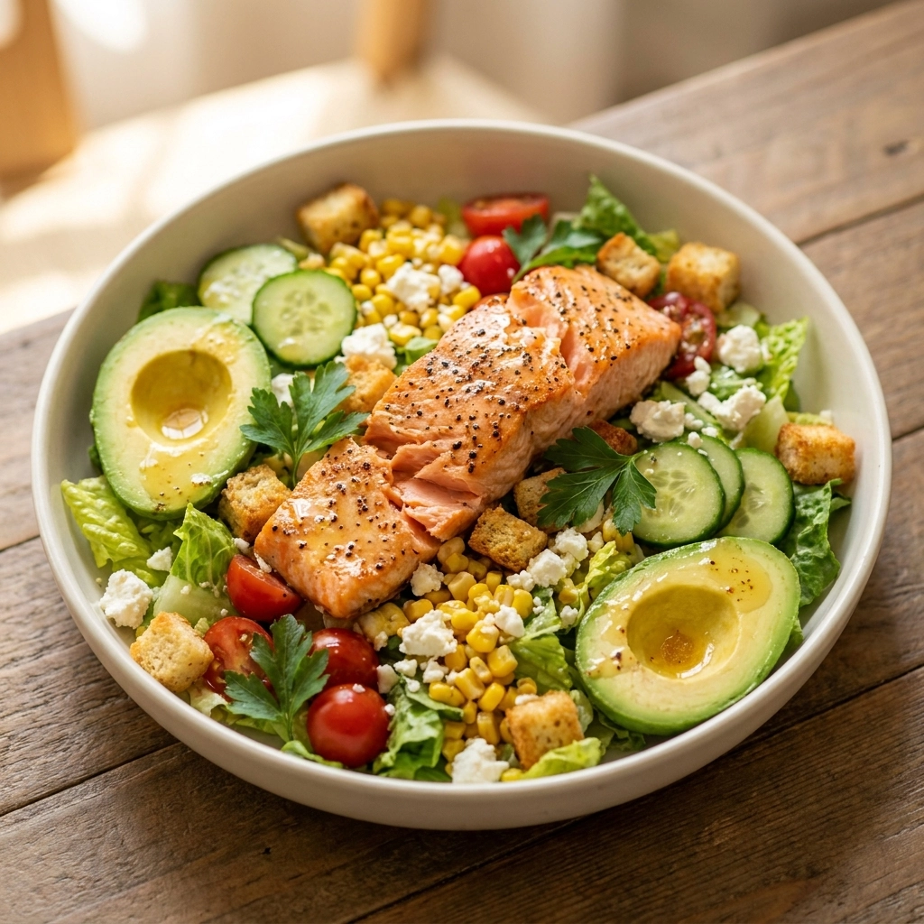 Fresh Salmon Cobb Salad with Homemade Vinaigrette | Healthy High Protein Lunch Idea