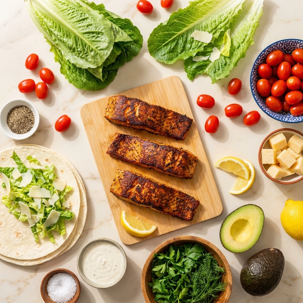 Blackened Salmon Caesar Wraps | Healthy High Protein Lunch Idea