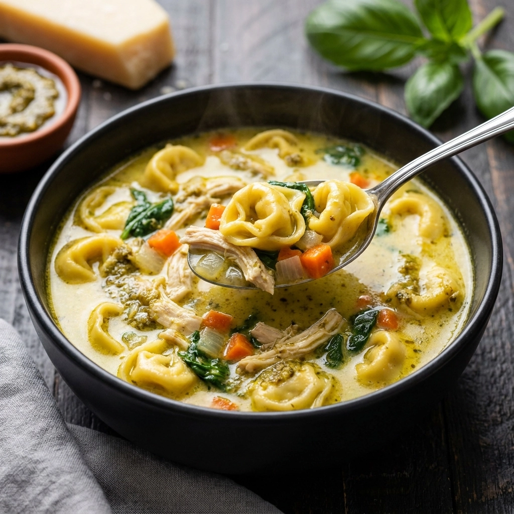 Creamy Chicken Pesto Tortellini Soup | Easy Healthy Weeknight Dinner Ideas