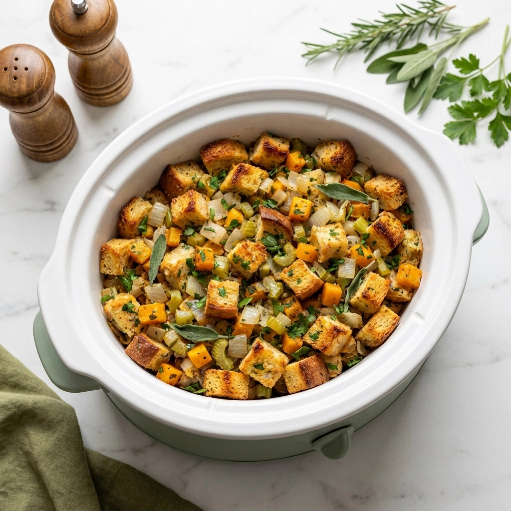 Slow Cooker Stuffing with Savory Herbs | Easy Thanksgiving Side Dish Recipe