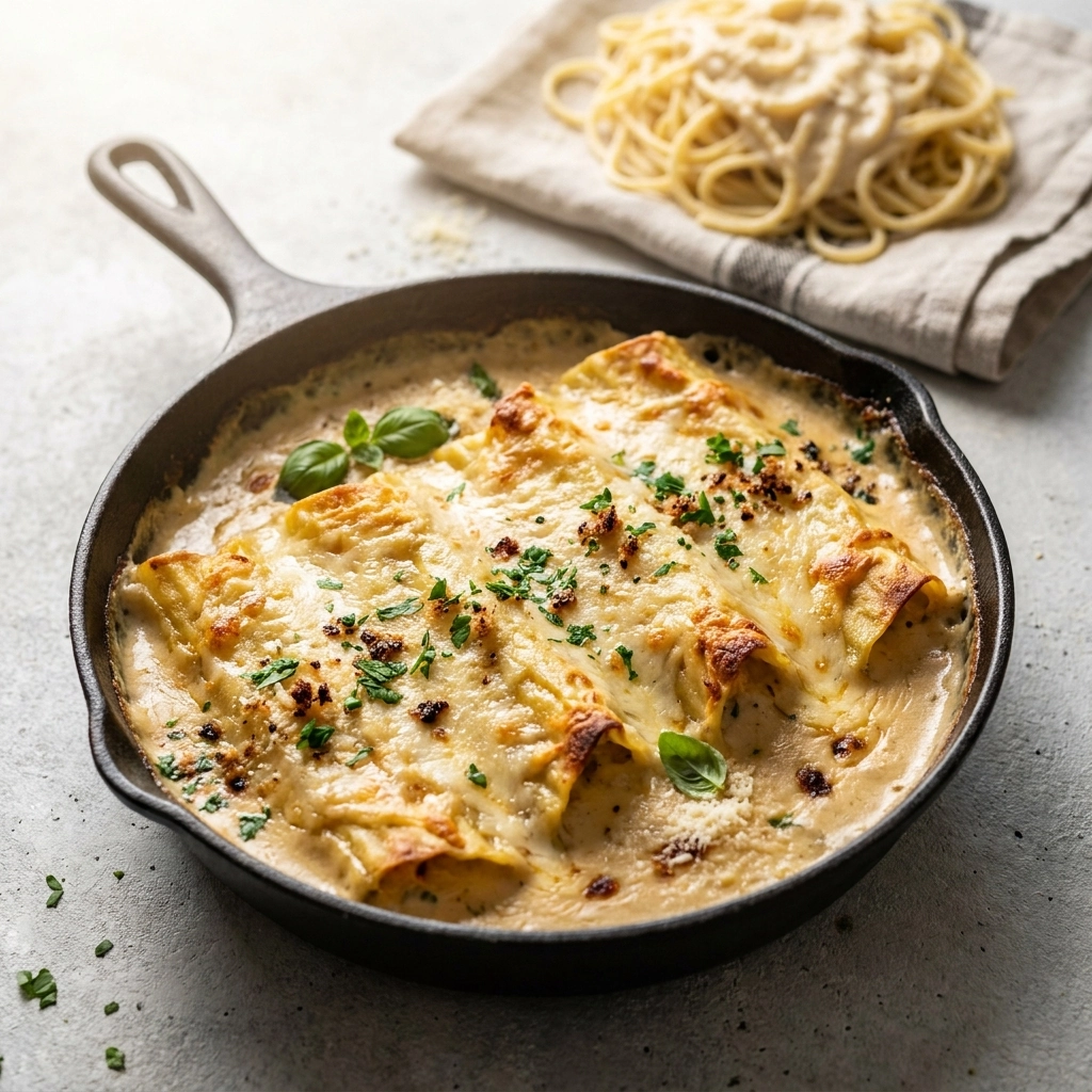 Cheesy Chicken Manicotti Alfredo | Creamy Baked Pasta Dinner Recipe