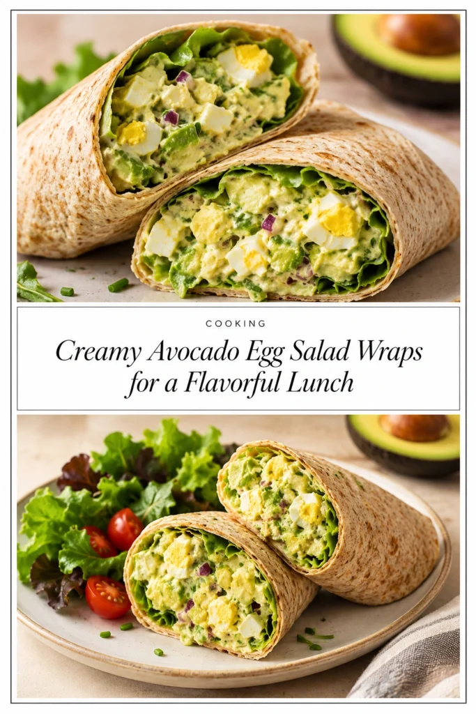 Creamy avocado egg salad filled into green lettuce wraps, garnished with fresh herbs on a white plate.