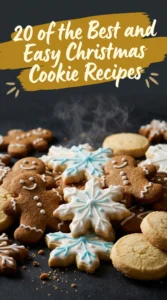 An assortment of festive Christmas cookies, including gingerbread men, sugar cookies with icing, and chocolate chip, on a platter.