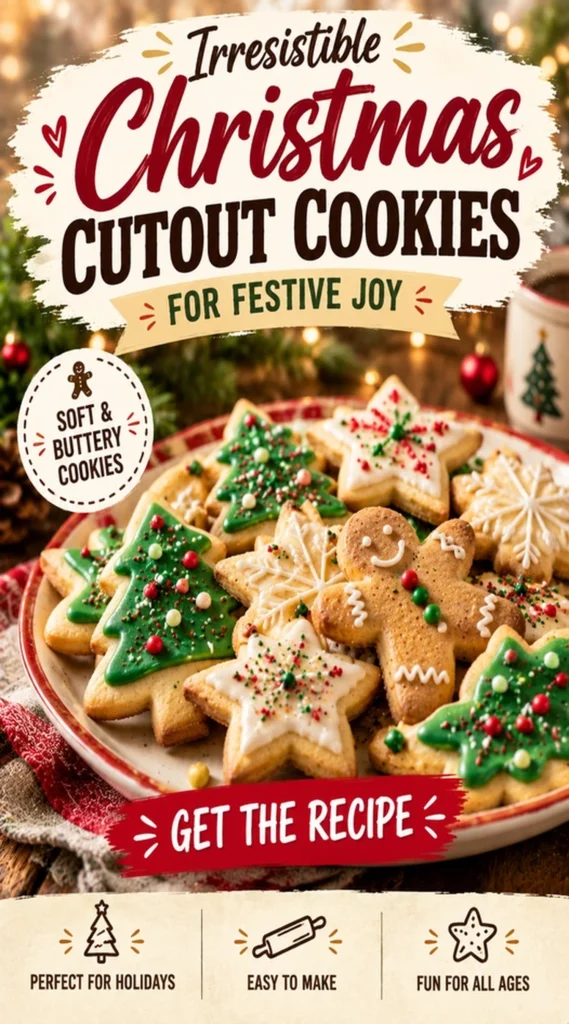 Assorted Christmas cutout cookies in festive shapes decorated with colorful royal icing and sprinkles on a white platter.