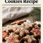 A platter of gingerbread man cookies decorated with white royal icing, set against a festive Christmas background with cinnamon sticks.