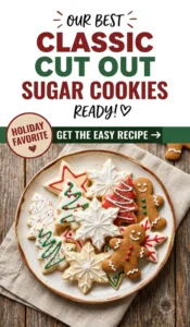 Assortment of festive sugar cookies in star, tree, and heart shapes, decorated with colorful icing and holiday sprinkles.