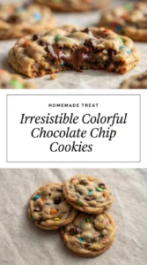 A pile of soft chocolate chip cookies with vibrant swirls of rainbow colors throughout the dough on a plate.