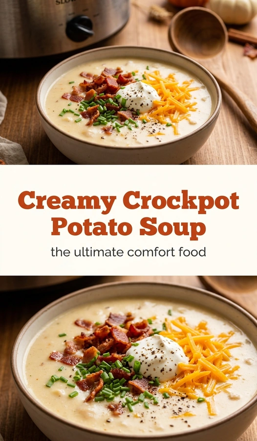 A bowl of creamy potato soup topped with melted cheddar cheese, crisp bacon bits, and sliced green onions.