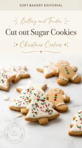 Assorted holiday sugar cookies in star, tree, and gingerbread man shapes, decorated with colorful royal icing and sprinkles.