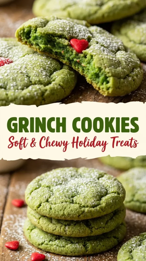Green lime glazed cookies topped with a small red heart sprinkle, arranged on a platter.