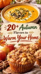 Collage of autumn flavors featuring cinnamon sticks, pumpkin, and warm seasonal spices