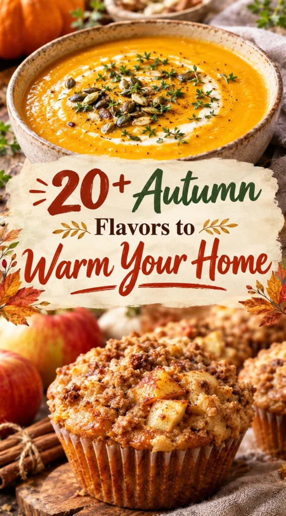 Collage of autumn flavors featuring cinnamon sticks, pumpkin, and warm seasonal spices