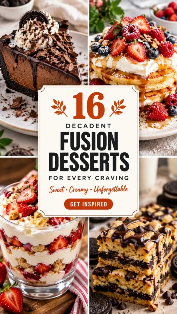 A collage of decadent cheesecake and chocolate treats arranged in a premium layout