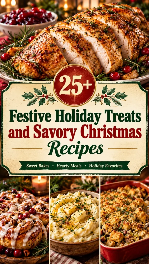 Assortment of festive holiday treats arranged in a professional collage for Christmas celebrations