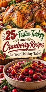 Collage of festive turkey and cranberry recipes arranged in a professional food layout