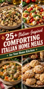 A collage of Italian comfort meals featuring creamy pasta and cheesy lasagna dishes