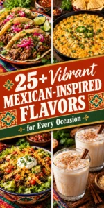 A collage of colorful Mexican-inspired dishes with a centered title overlay