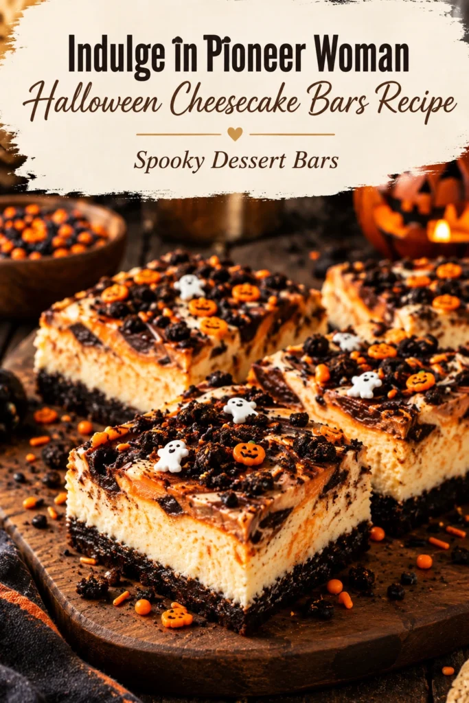 Square cheesecake bars with a dark chocolate crust and orange cream topping, decorated with small chocolate bat silhouettes.