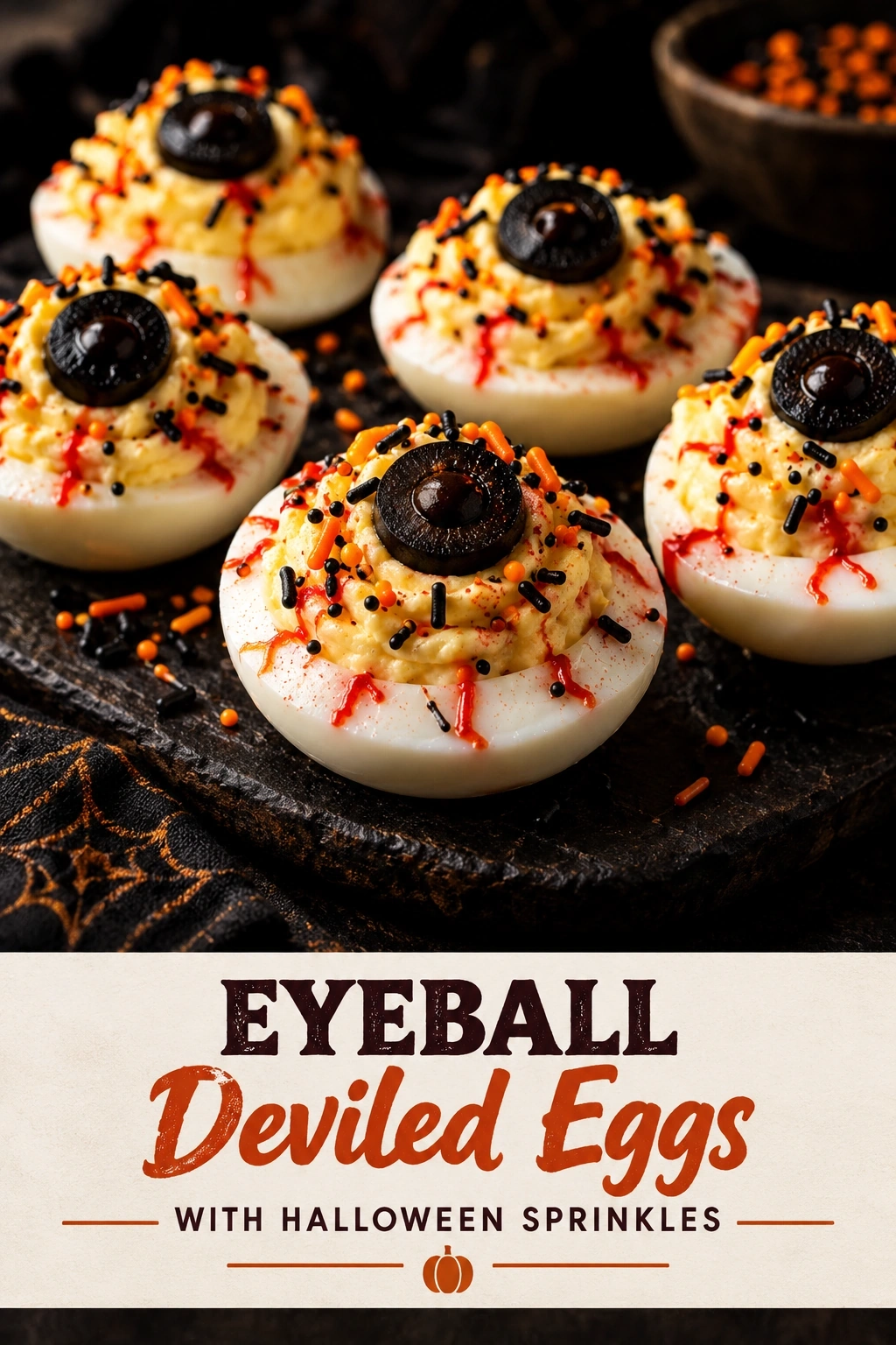 Eyeball Deviled Eggs with Halloween Sprinkles | Spooky Halloween Appetizers recipe