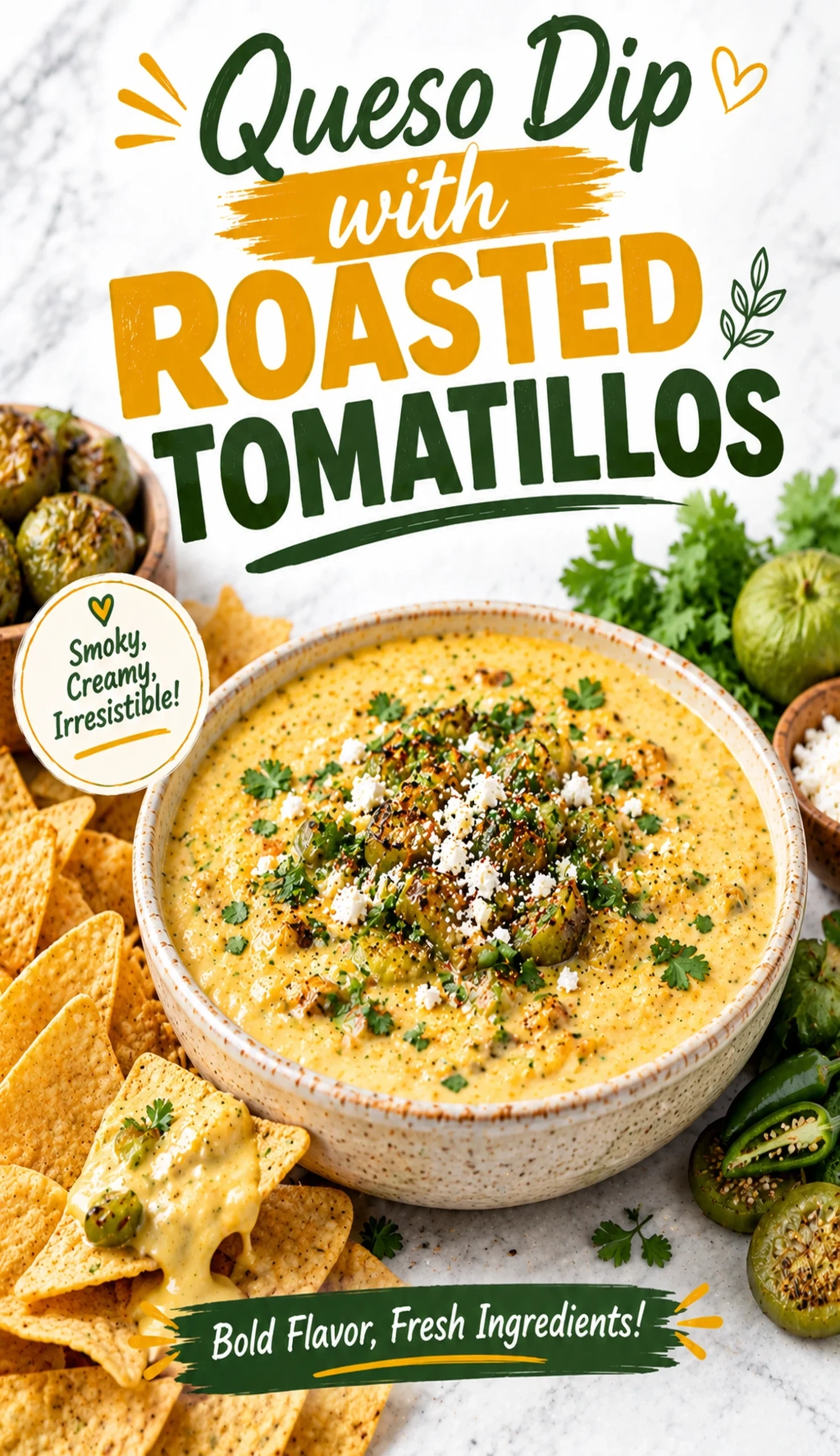 Queso Dip with Roasted Tomatillos | Creamy Mexican Cheese Dip Recipe recipe