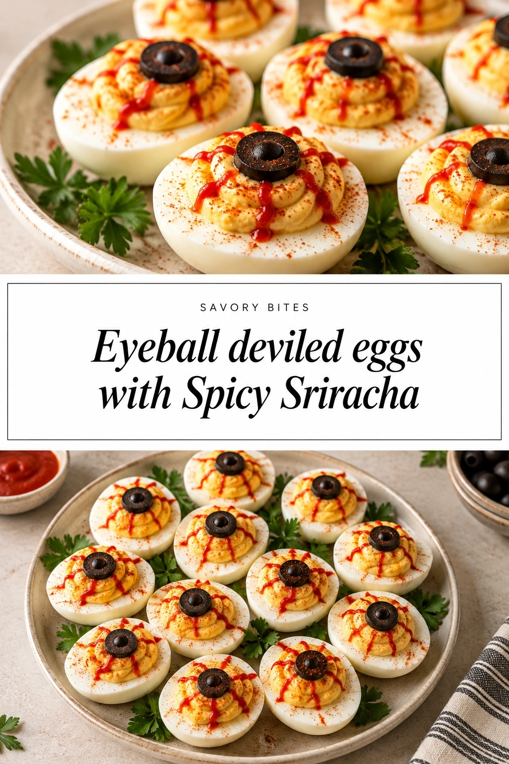 Eyeball Deviled Eggs with Spicy Sriracha | Spooky Halloween Appetizers recipe