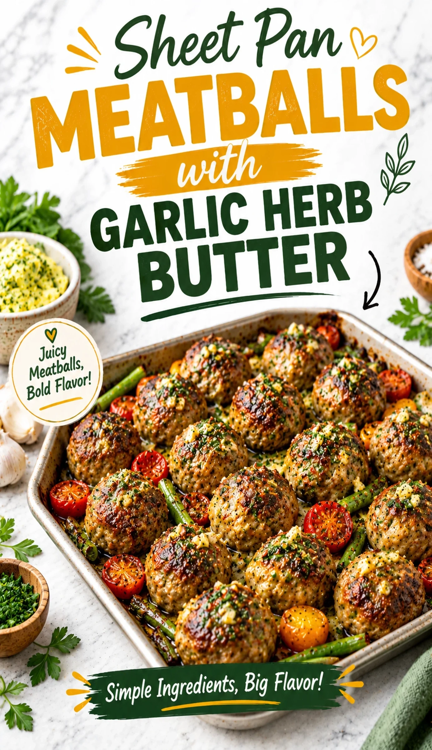Sheet Pan Meatballs with Garlic Herb Butter | Easy Weeknight Dinner Ideas recipe