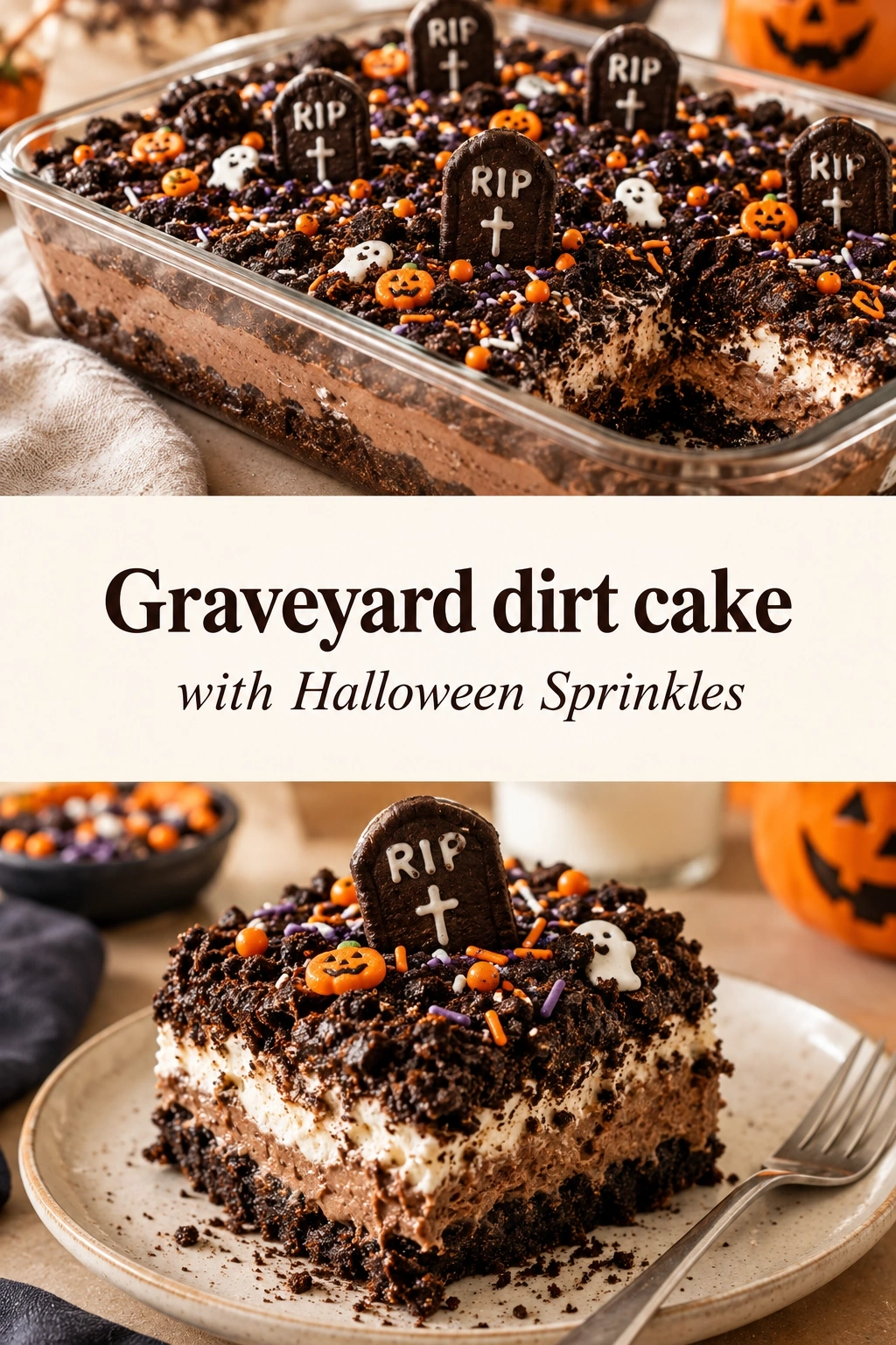 Graveyard Dirt Cake with Halloween Sprinkles | Spooky Halloween Dessert Idea recipe