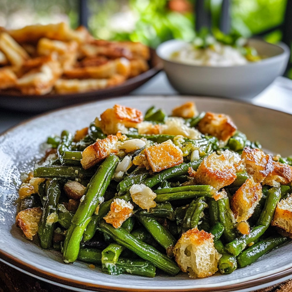 Irresistible Roasted Garlic Green Beans with Crispy Sourdough recipe