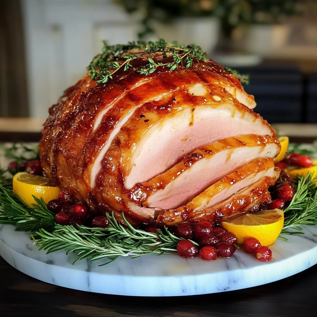 Zesty Oven-Roasted Cranberry-Dijon Glazed Ham Recipe recipe