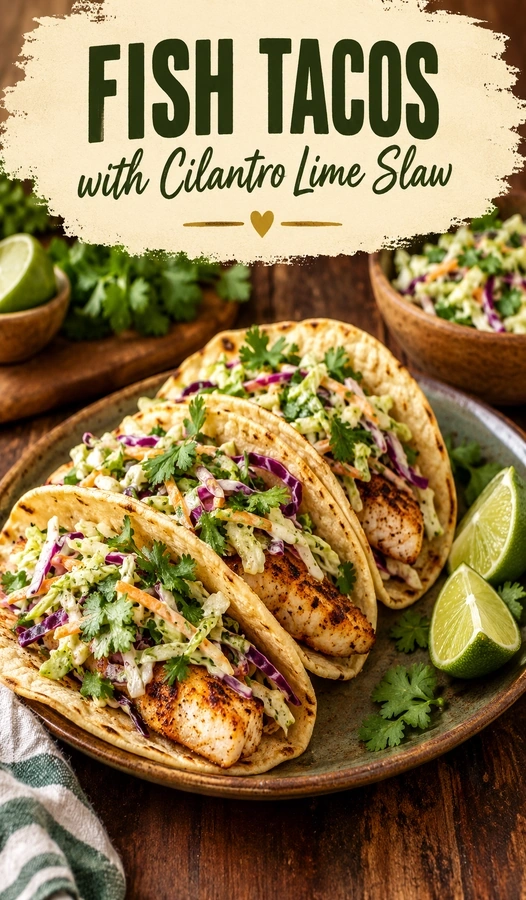 Fish Tacos with Cilantro Lime Slaw | Easy Healthy Seafood Dinner Recipe recipe