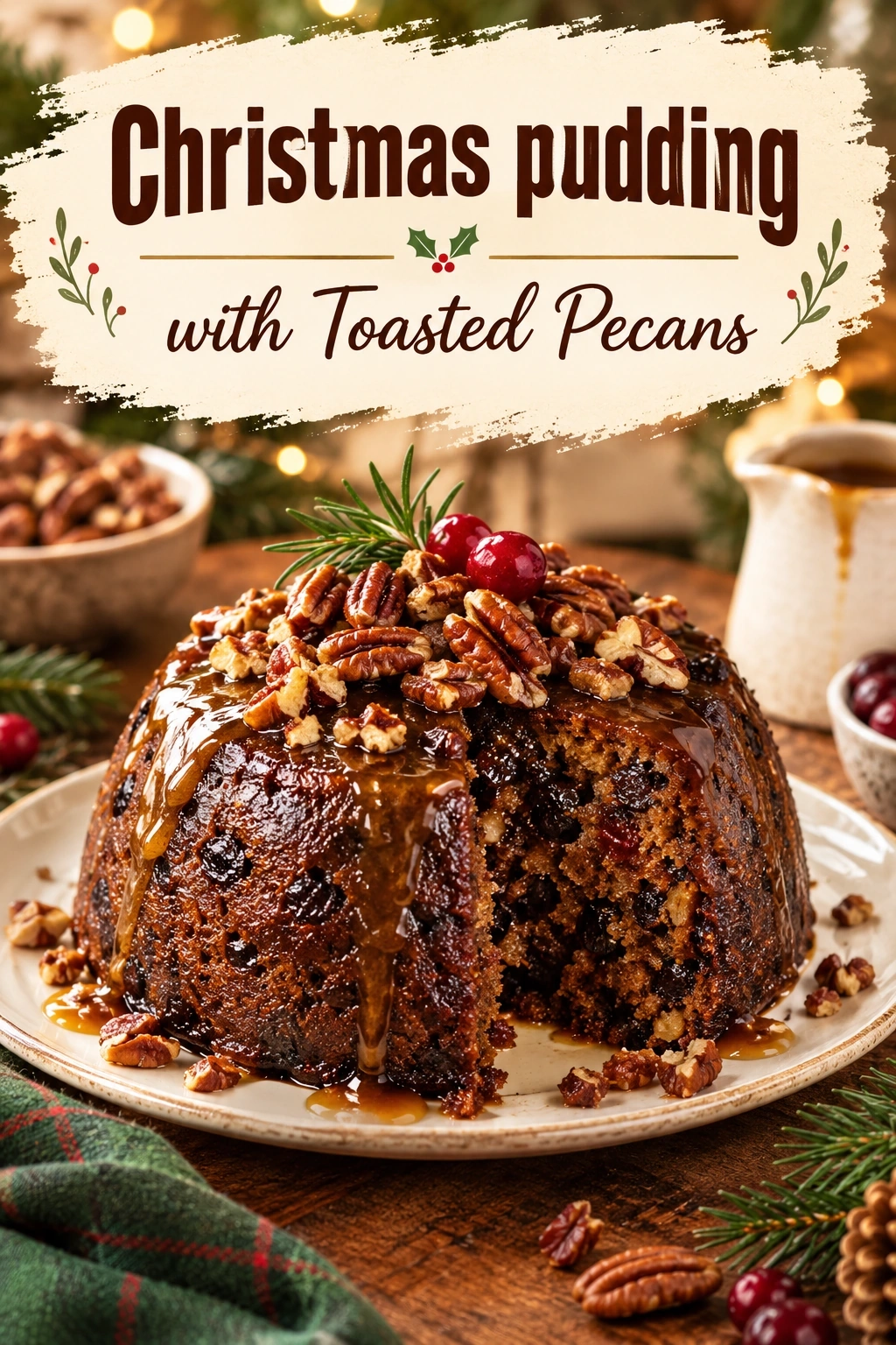 Christmas Pudding with Toasted Pecans | Traditional Holiday Dessert Recipe recipe
