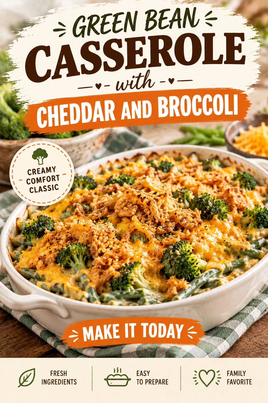 Cheesy Green Bean and Broccoli Casserole with Cheddar | Easy Holiday Side Dish recipe