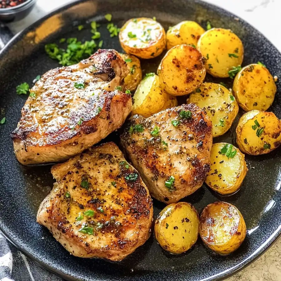 Crispy Amazing Sheet Pan Pork Chops and Potatoes for Dinner Bliss recipe