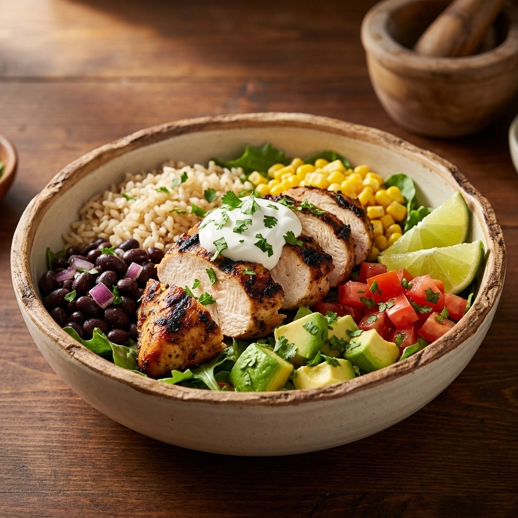 Zesty Tequila Lime Chicken Burrito Bowl | Easy Healthy Mexican Dinner Ideas recipe