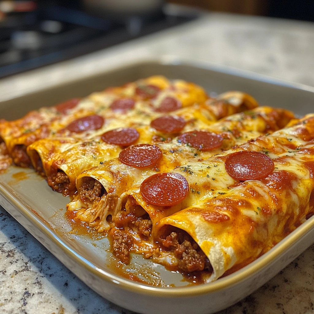 Cheesy Pepperoni & Beef Pizza Enchiladas – Ultimate Flavor! recipe