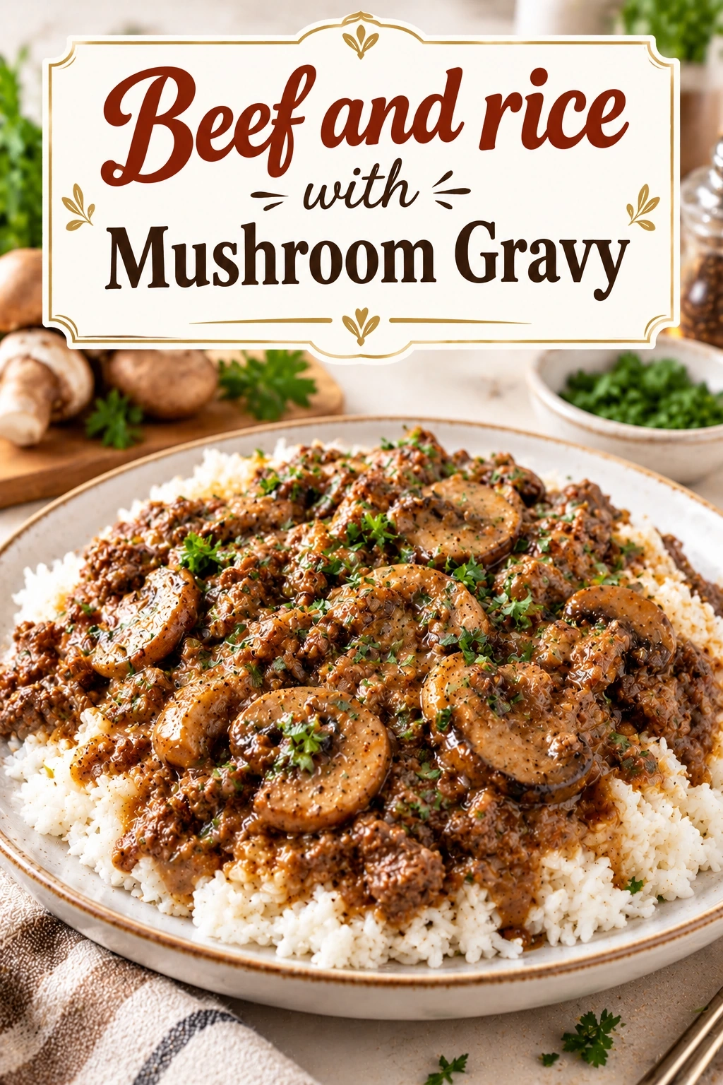 Hearty Beef and Rice with Mushroom Gravy | Easy Comfort Food Dinner Ideas recipe