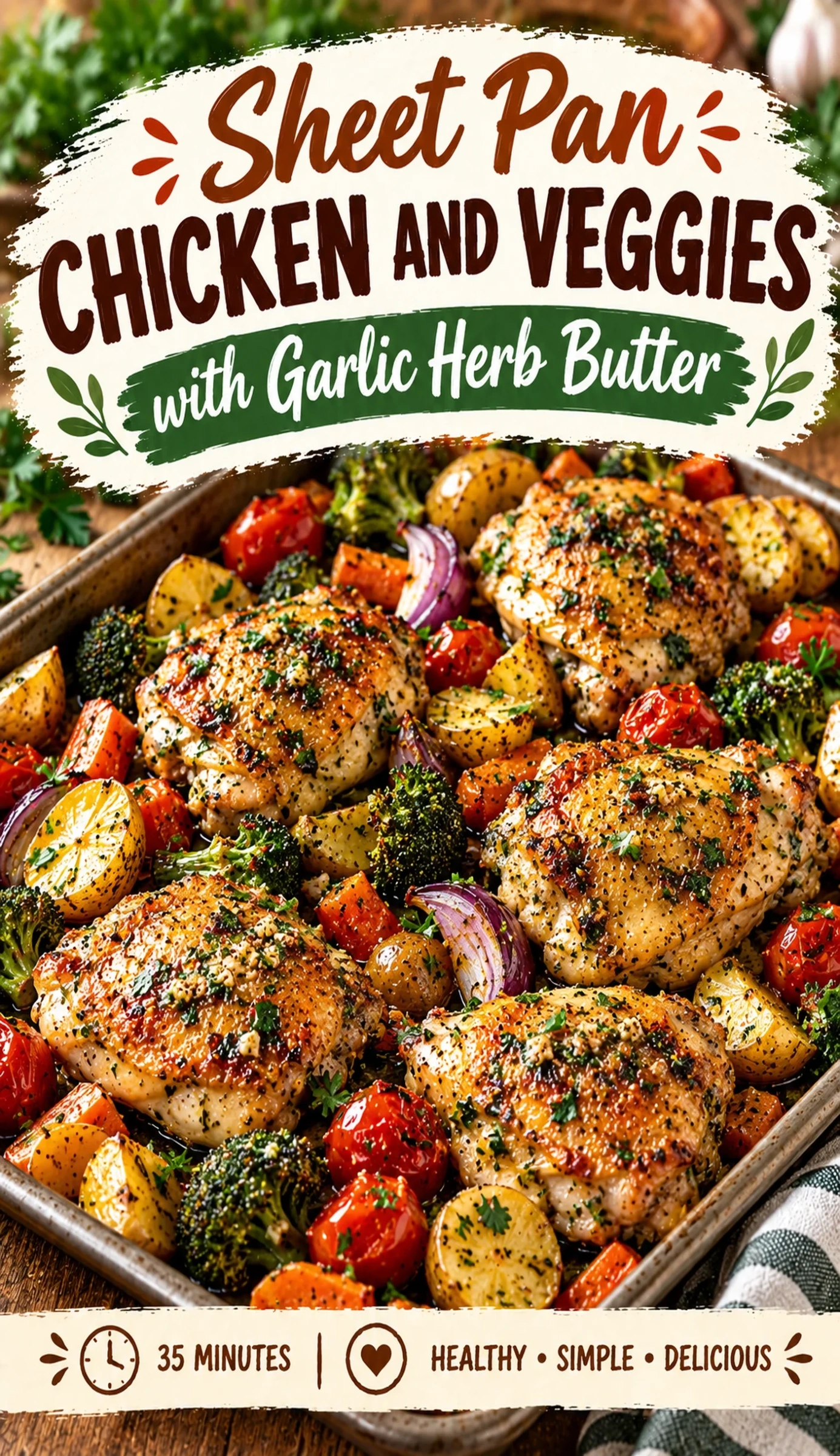 Sheet Pan Chicken and Veggies with Garlic Herb Butter | Easy Healthy Dinner Idea recipe