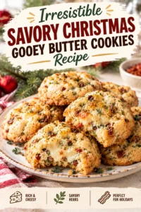 A stack of soft, golden-brown gooey butter cookies with melted cheese and savory herbs on a white ceramic plate.