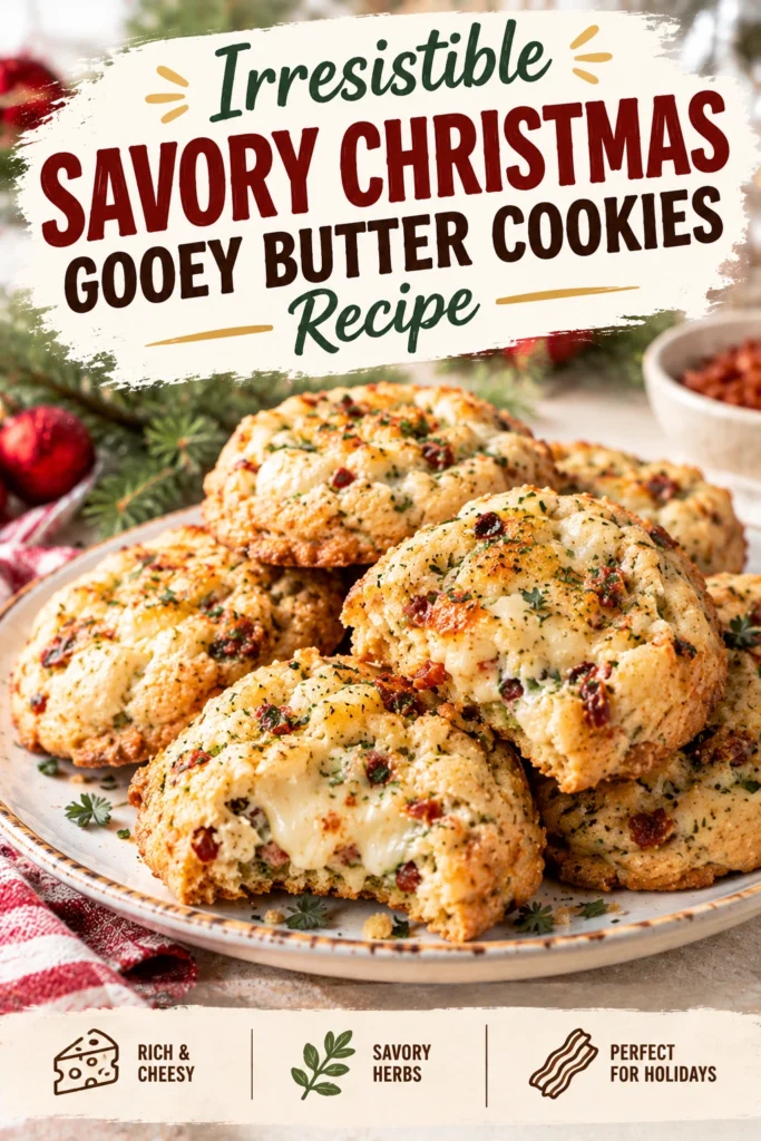 A stack of soft, golden-brown gooey butter cookies with melted cheese and savory herbs on a white ceramic plate.